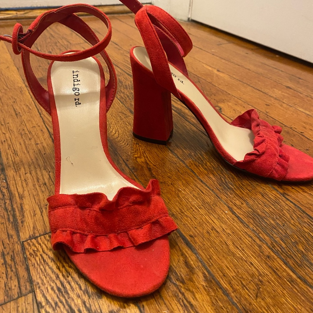 Indigo rd., red strap heels, size 7.5, lightly worn